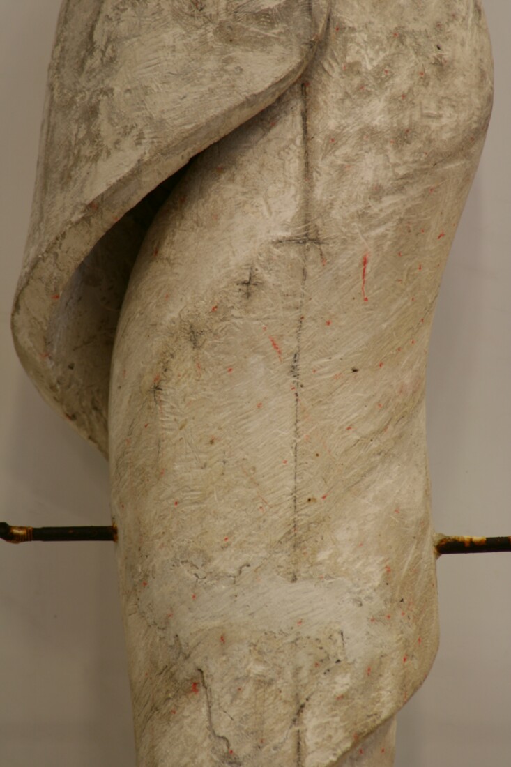 Detail of plaster model, with marks used in transferring the art work to a different material