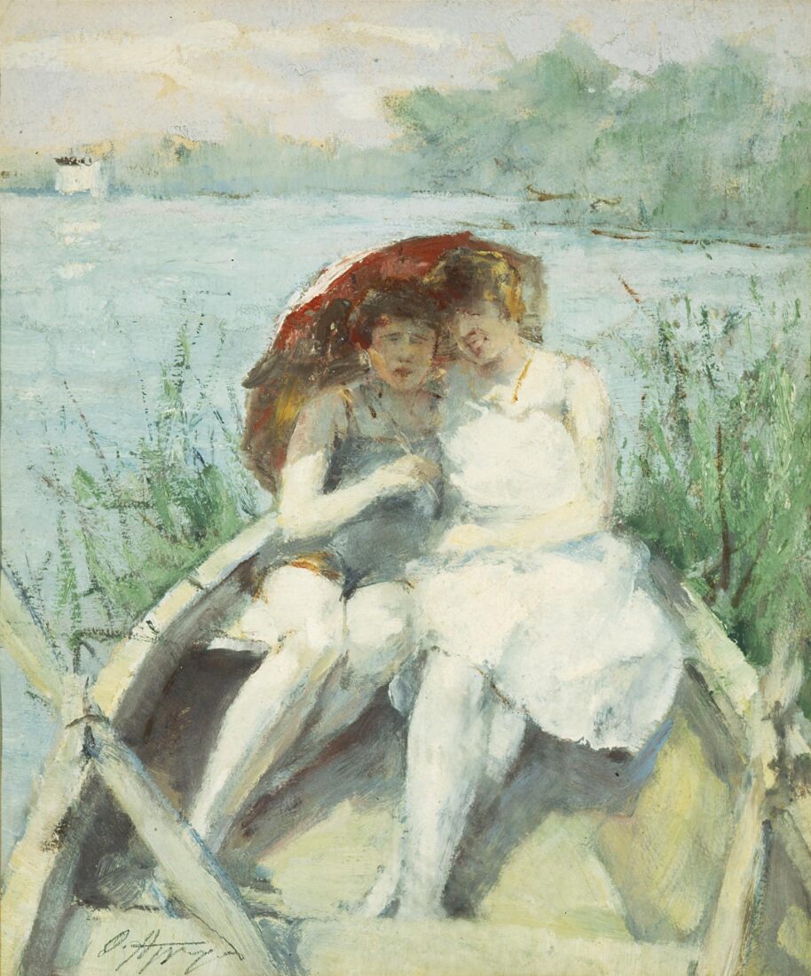 Two Young Women in a Boat on the River Isar - Argyros Umvertos