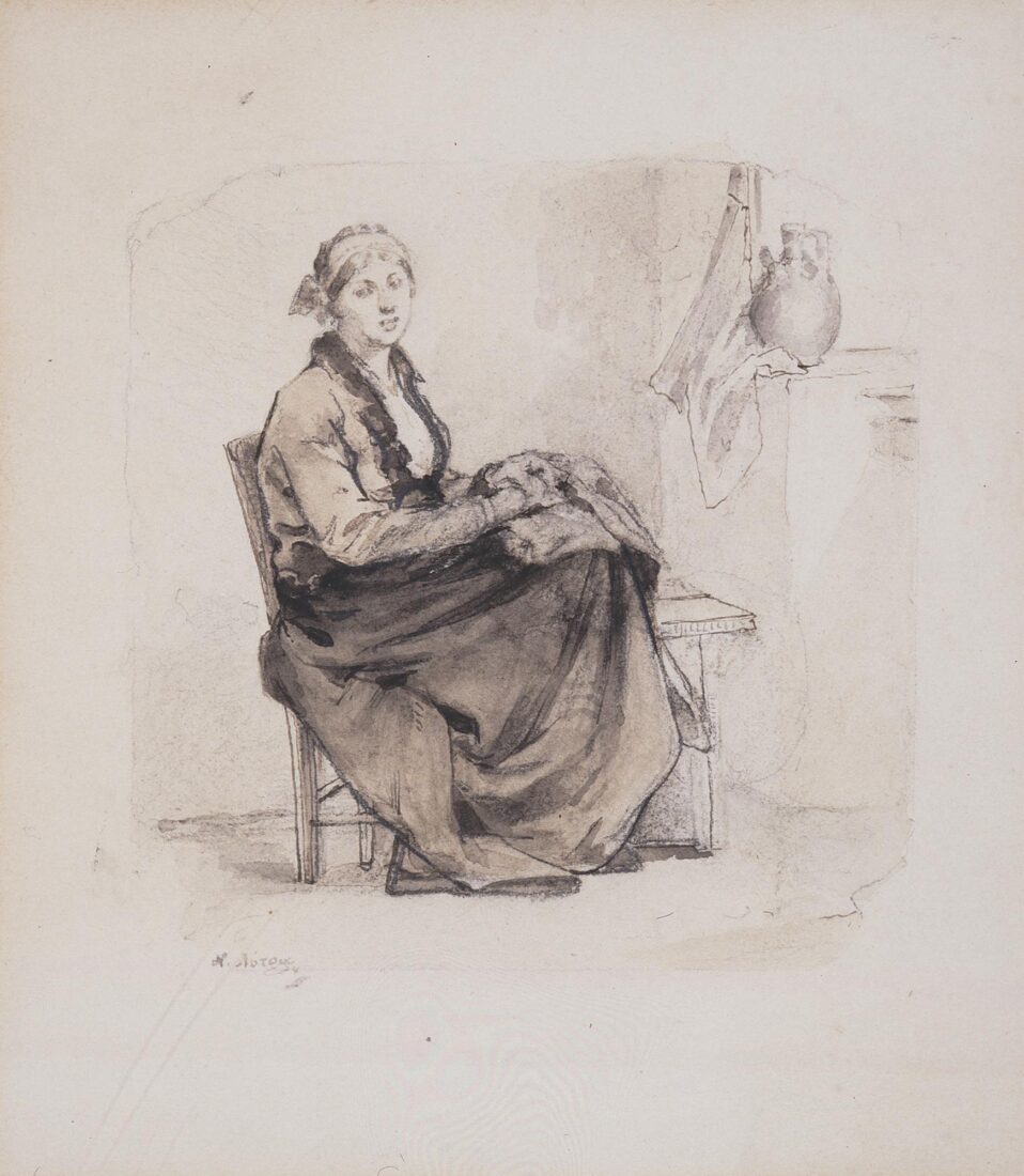 Father-Narkissos’s Wife with her Handiwork Sitting by the Fireplace - Lytras Nikephoros