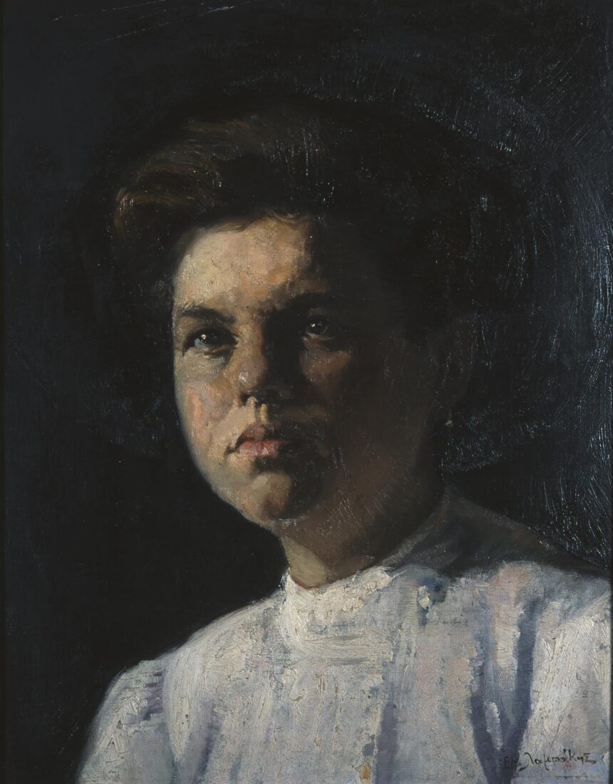 Portrait of a Young Woman in White Dress - Lambakis Emmanuel