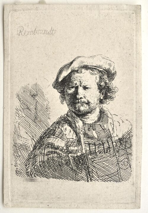 Self portrait in a flat cap and embroidered dress - Rembrandt Harmensz. van Rijn