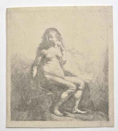 Naked Woman seated on a Mound - Rembrandt Harmensz. van Rijn