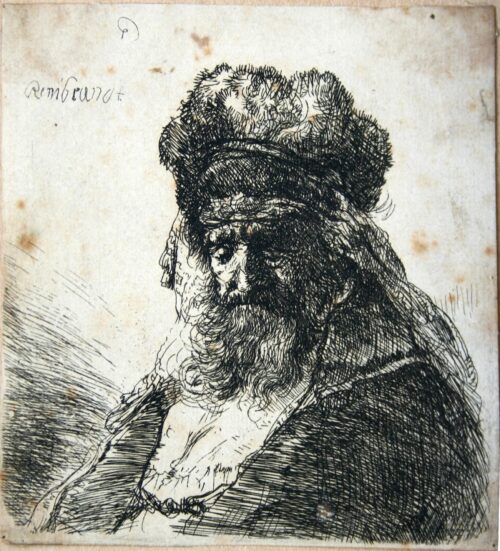 Old Bearded Man in a High Fur Cup, with Closed Eyes - Rembrandt Harmensz. van Rijn
