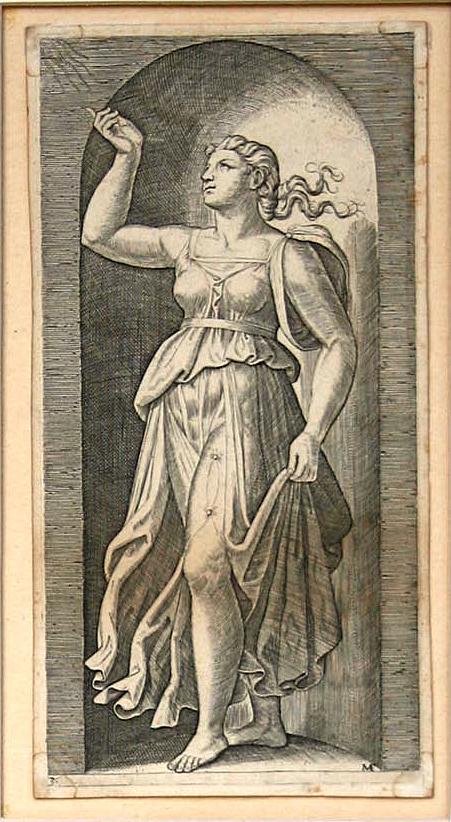 [“Mythological Divinities”, Series of 20 Plates] Hebe, Copy after a Drawing by Rosso Fiorentino (16th Plate, B.37) - Raimondi Marcantonio