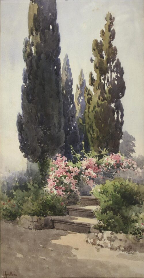 Blooming Stairs and Cypresses - Giallinas Angelos