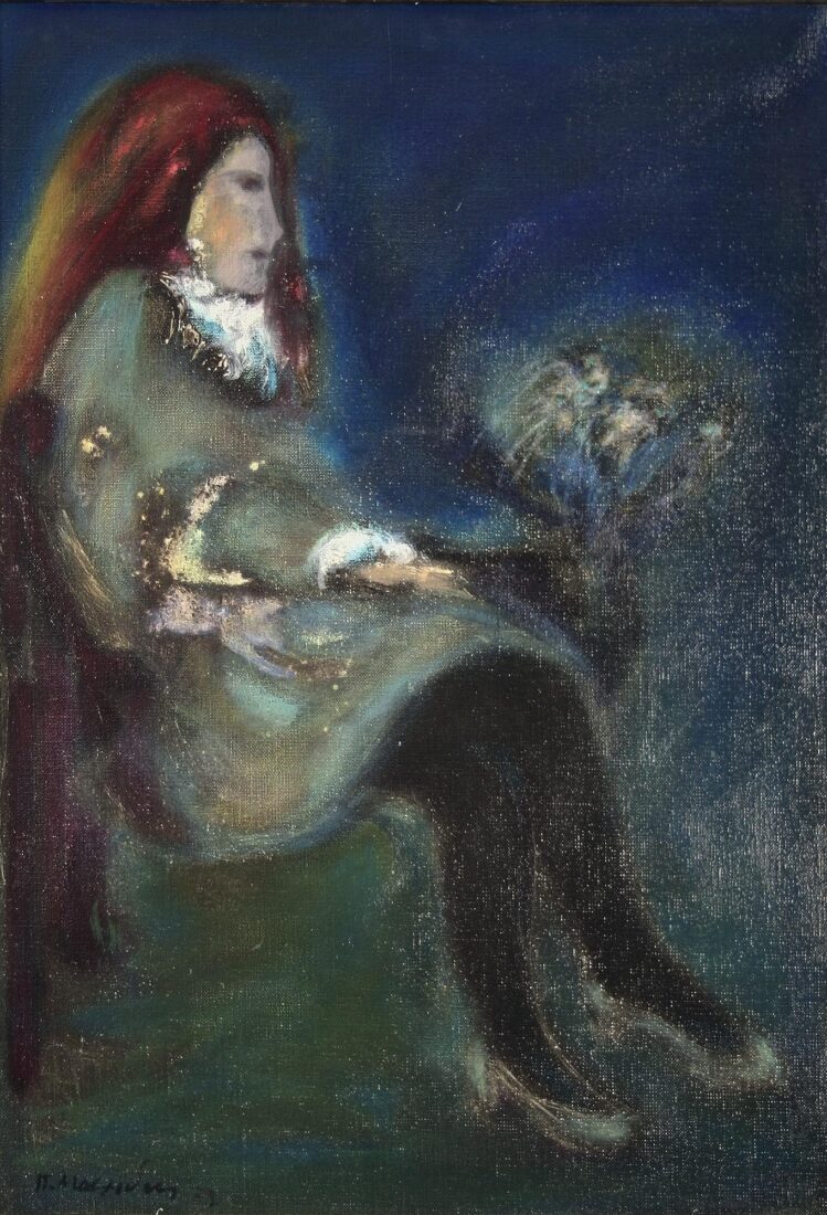 Καθισμένη γυναίκα με λουλούδι - Μοσχίδης Παύλος