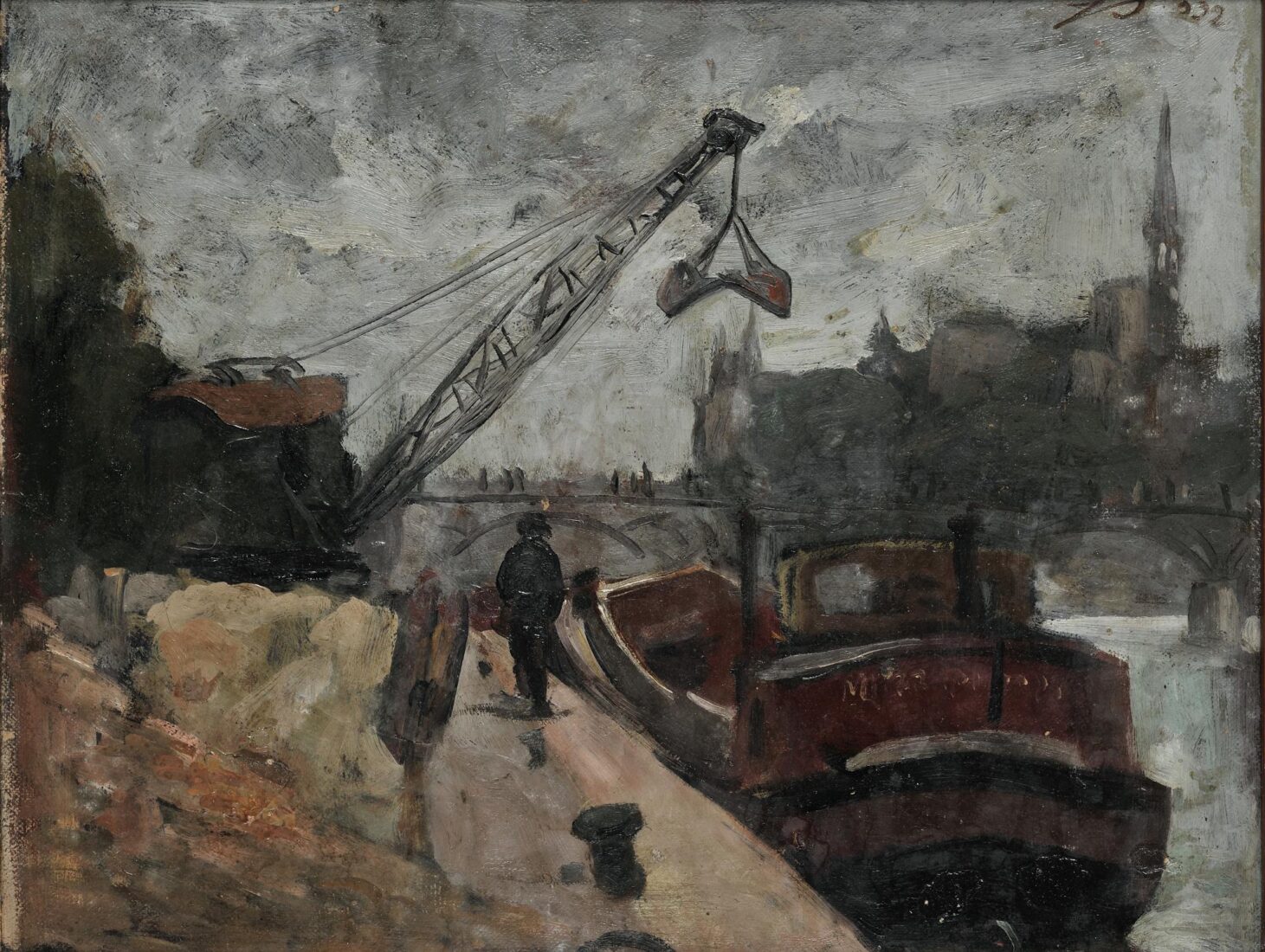 Barge on the Seine being loaded by Crane - Kontopoulos Alekos