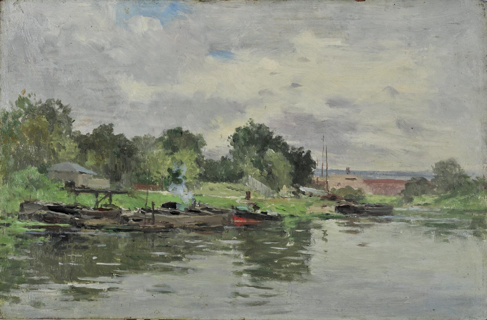 Barges on the River - Vauthier Pierre Louis Leger