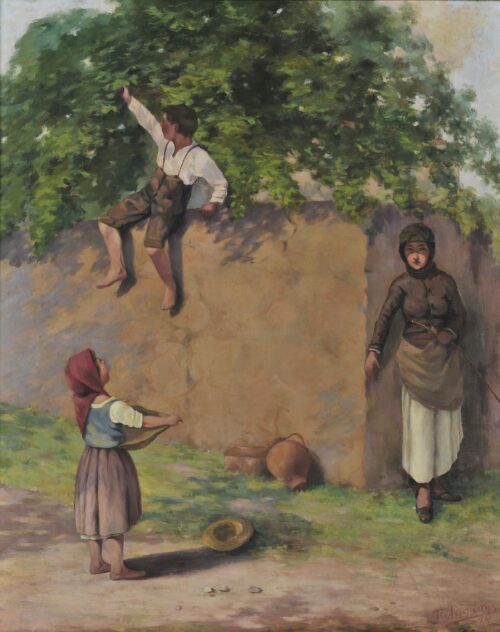 Peasant Woman Chasing Children Stealing her Apples - Lembesis Polychronis