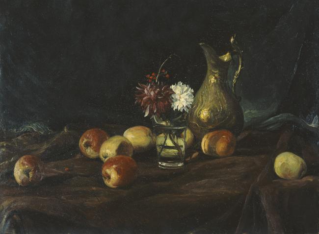 Glass with Chrysanthemums and Apples - Georgiadis Andreas
