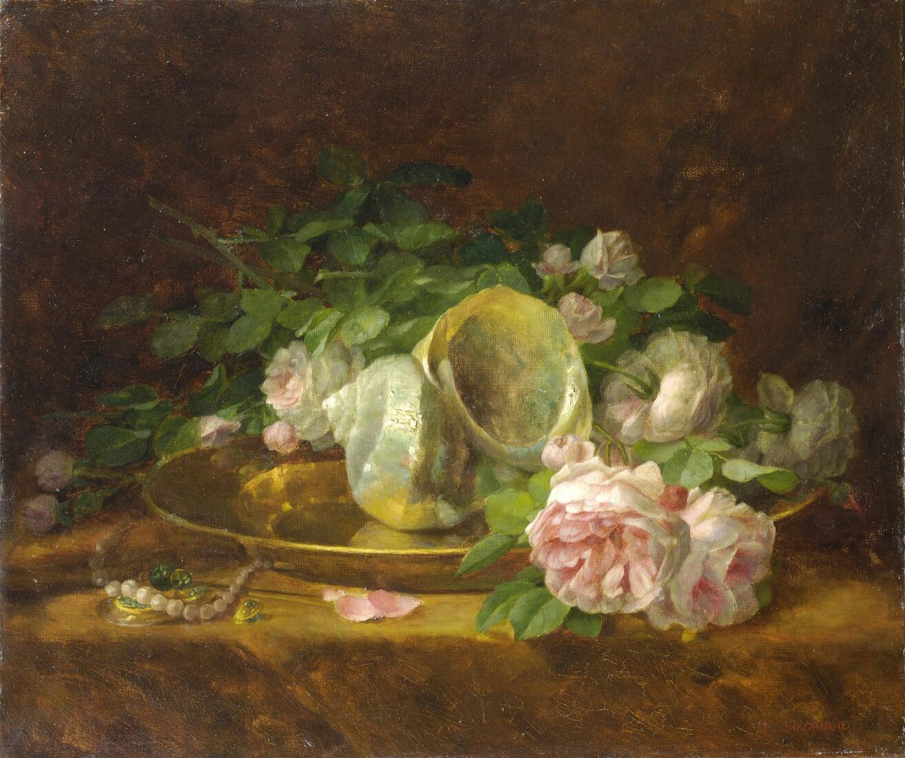 Platter with Seashells, Roses, Pearls and Earrings - Iakovidis Georgios