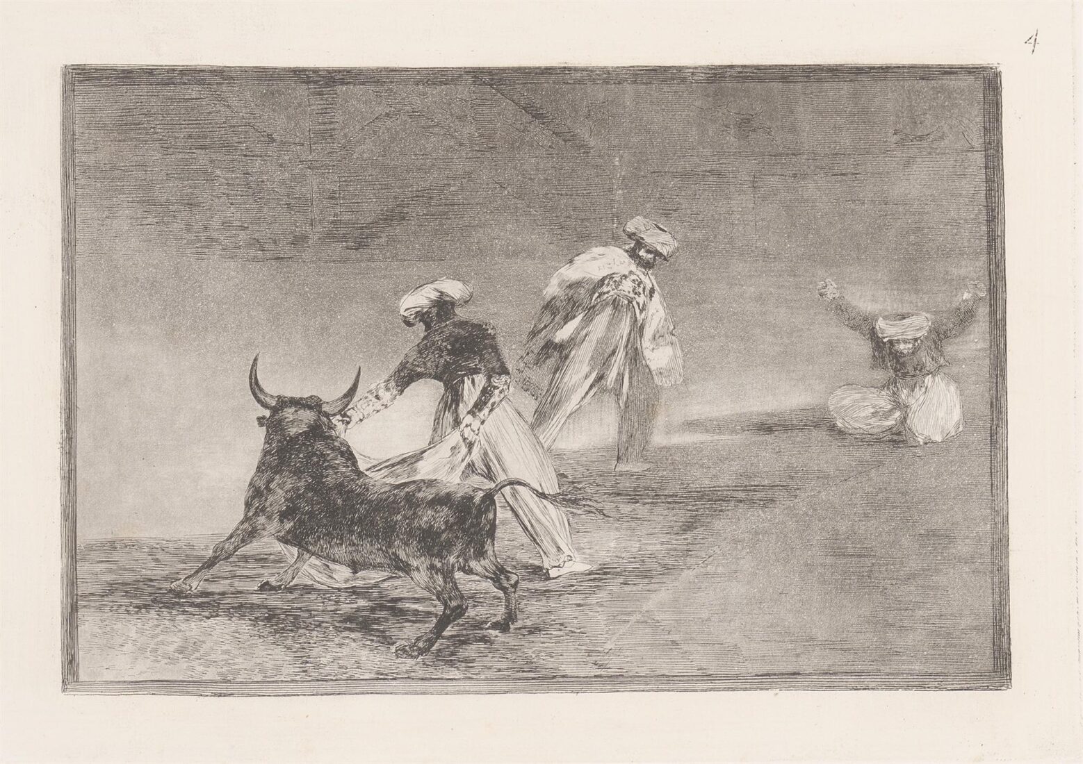 They play another with the cape in an enclosure. (Capean otro encerrado) - Goya y Lucientes Francisco