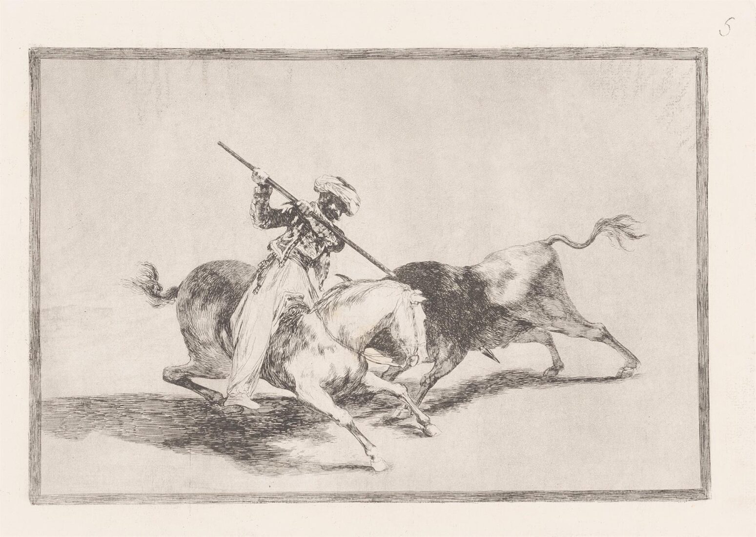 The spirited Moor Gazul is the first to spear bulls according to rules. (El animoso moro Gazul es el primero que lanceo toros en regla) - Goya y Lucientes Francisco
