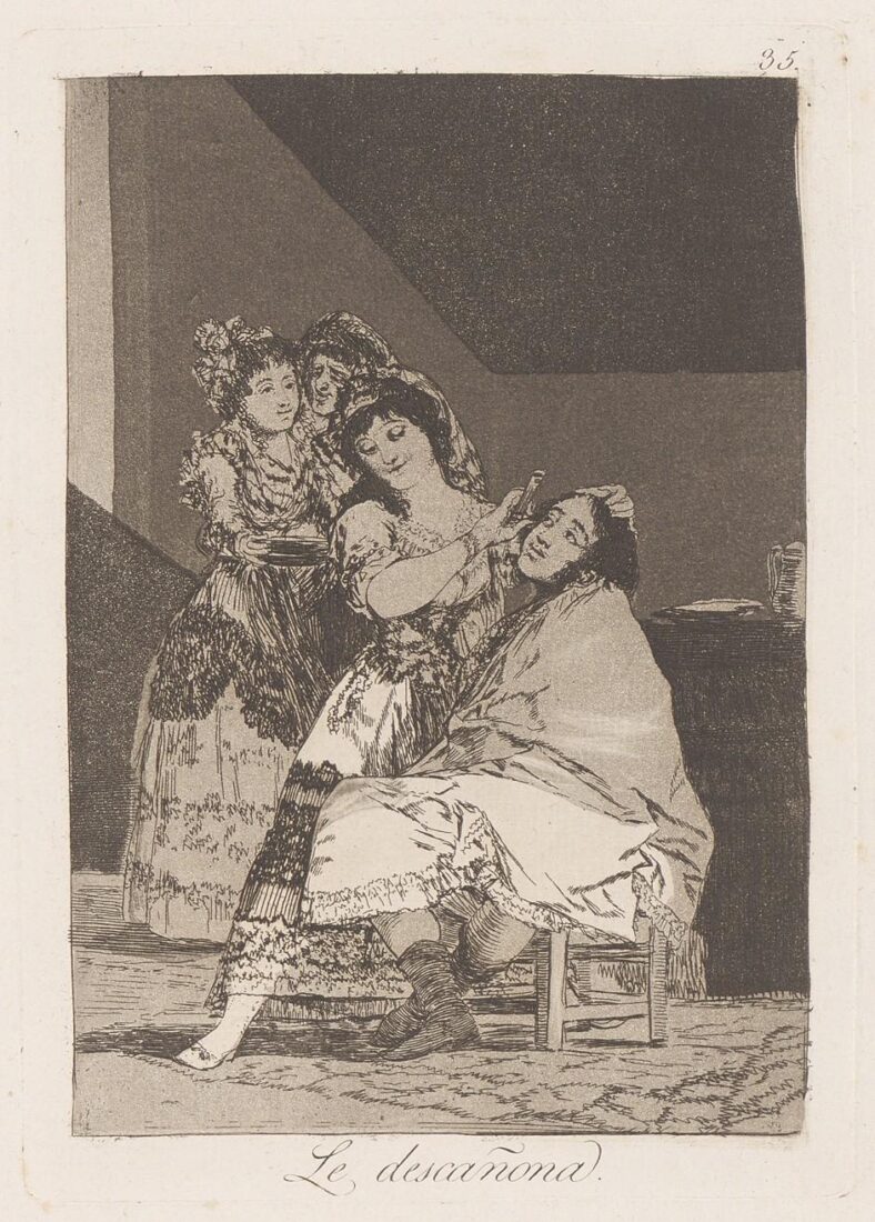 From the series “Los Caprichos” – She fleeces him - Goya y Lucientes Francisco