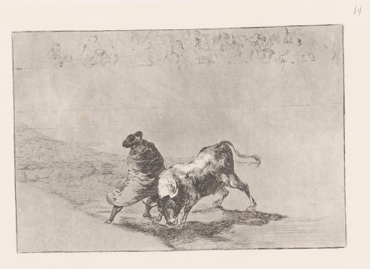 Ο μαθητευόμενος ματαδόρ από τη Φάλθες τυλιγμένος σε κάπα, ξεγελά τον ταύρο με στροβιλισμούς του - Goya y Lucientes Francisco