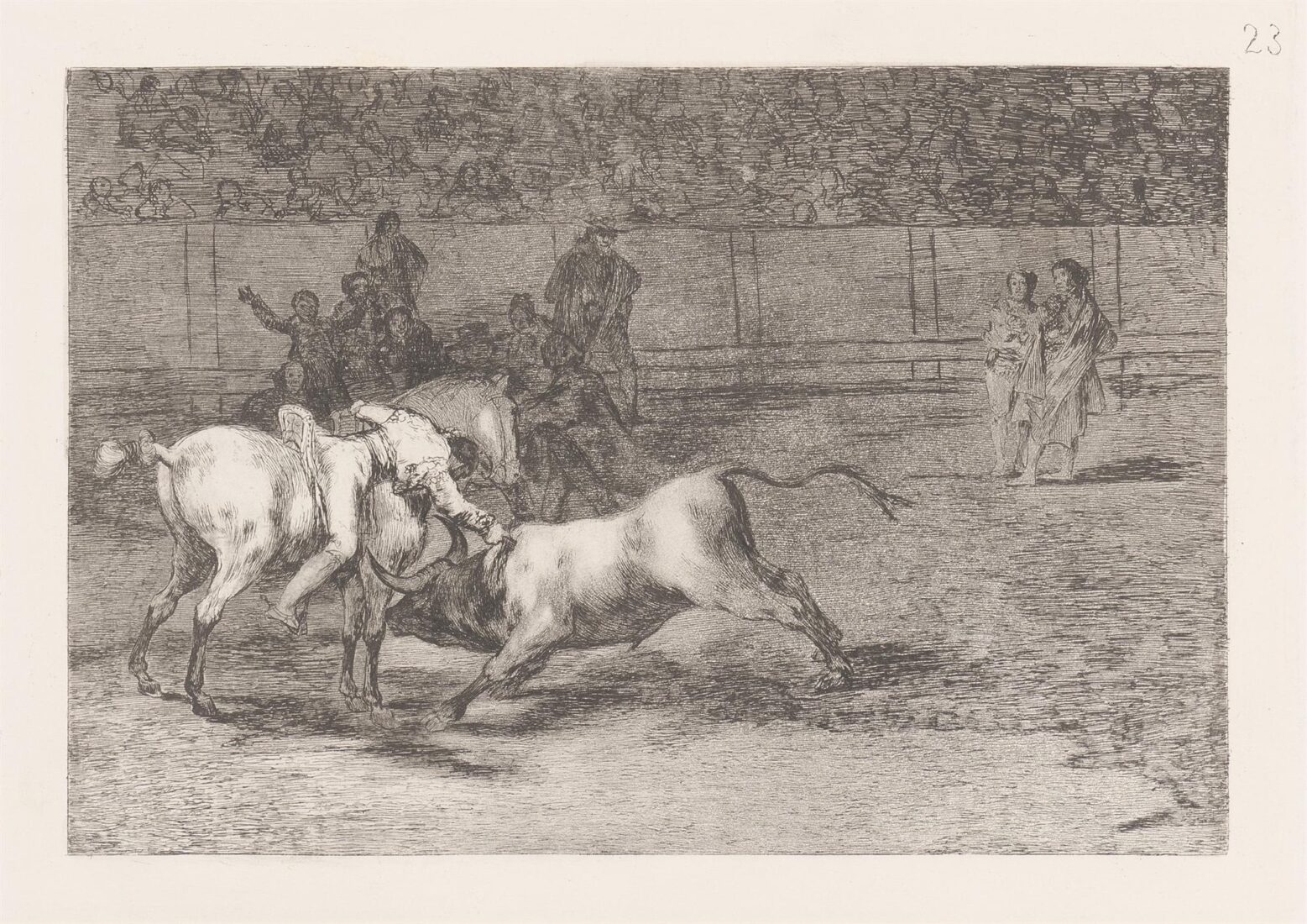 Mariano Ceballos, alias the Indian, kills the bull from his horse. (Mariano Ceballos, alias el Indio, mata el toro desde su caballo) - Goya y Lucientes Francisco