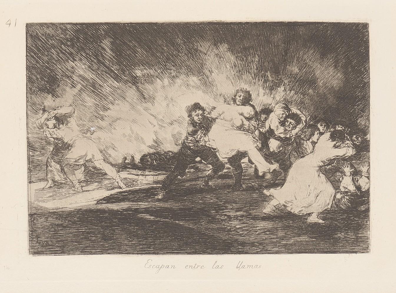 They escape through the flames. (Ecsapan entre las llamas) - Goya y Lucientes Francisco
