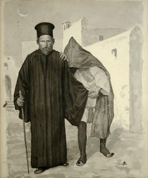 Father-Seraphim and Christos, Covered with his Cloak - Rizos Ιakovos