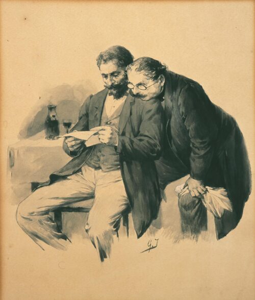 Mr. Plateas and Mr. Liakos Reading the Letter by his Cousin, the Matchmaker - Iakovidis Georgios