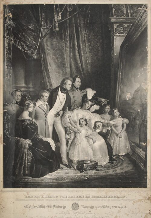 Ο βασιλιάς της Βαυαρίας Λουδοβίκος A΄ με την οικογένειά του παρατηρώντας τον πίνακα του Hess από την είσοδο του Όθωνα στο Ναύπλιο - Gottlieb Bodmer (λιθογραφία) – Franz Hanfstaengl (εκτύπωση)