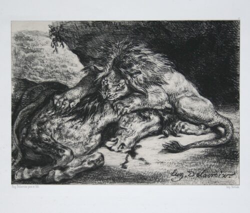 Lion devouring a horse - Delacroix Eugene