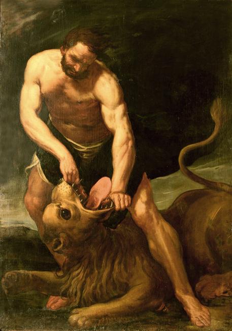 Samson and the Lion - Italian School