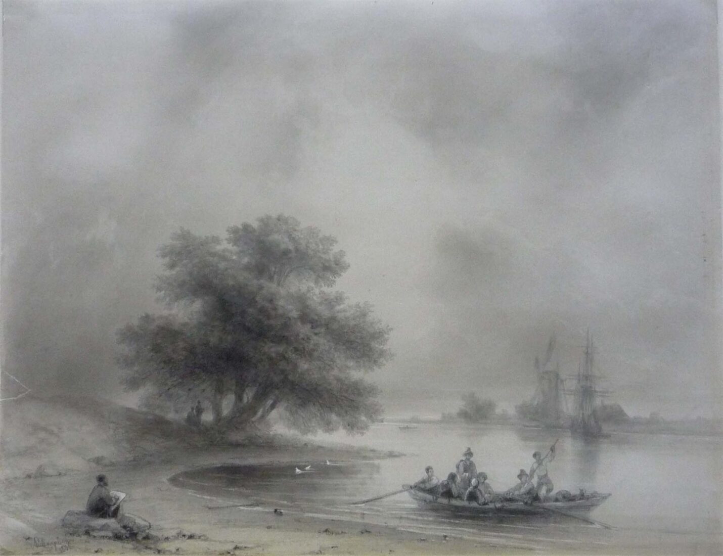 The Artist drawing at the Lake Shore - Aivasowsky Ivan
