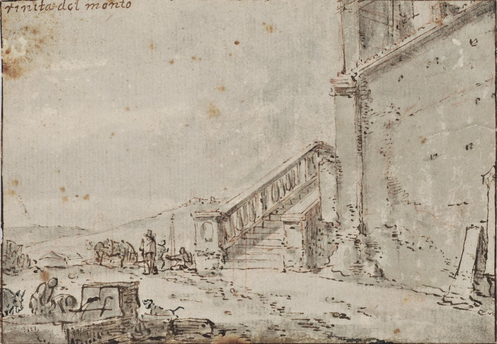 Landscape in Rome. Detail of the Exterior of the Church of Trinita del Monte [at the “Spanish Scala”] - Dutch School