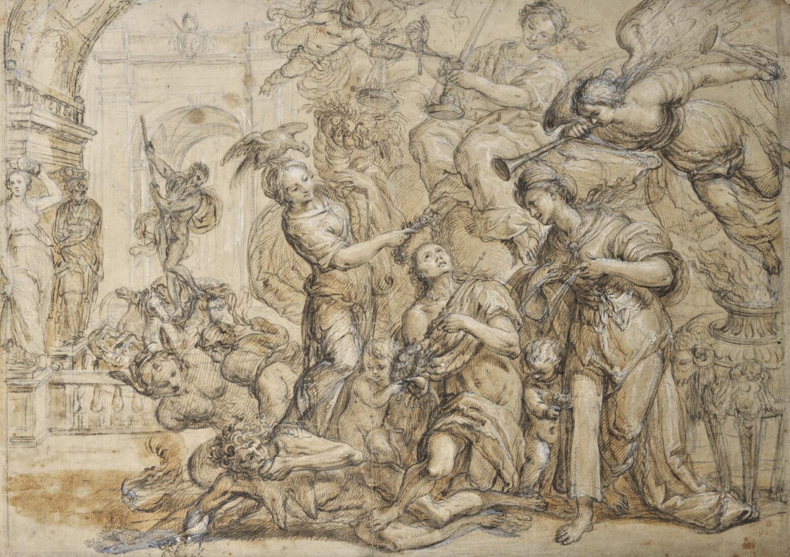 Triumph of Virtue - Continuer of Pietro da Cortona