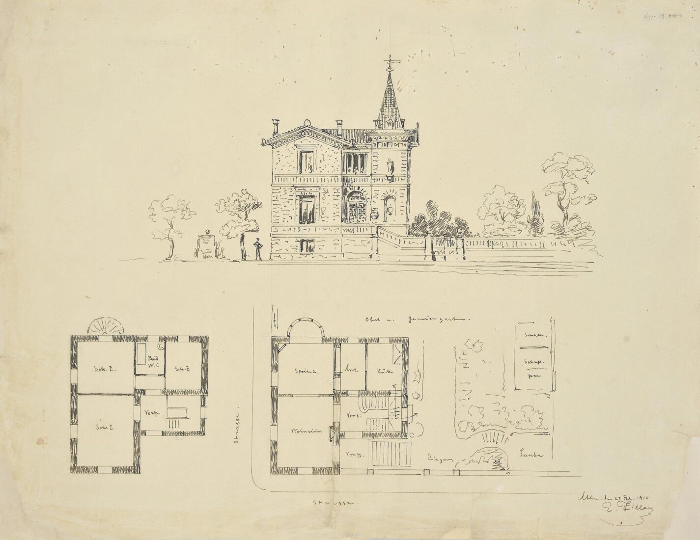 Type of Country House with Orchard and Kitchen Garden,
perhaps for the Ziller District in “Kokkina Horafia” [Red Fields], Kifisia - Ziller Ernst