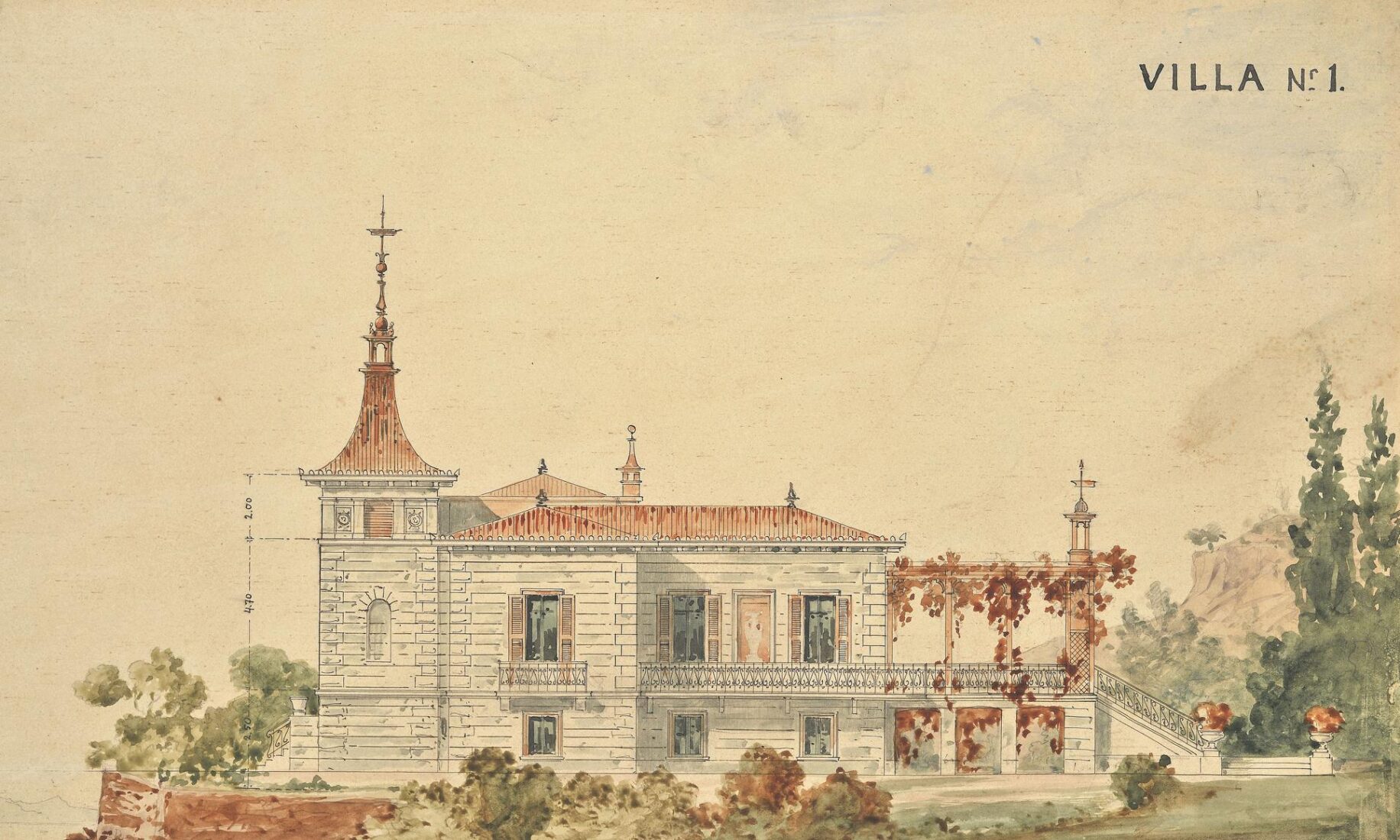 [Villa Νo 1] Έπαυλη Γ.Μ. Γεωργαντά, Κηφισιά. Πλάγια όψη εισόδου - Ziller Ernst