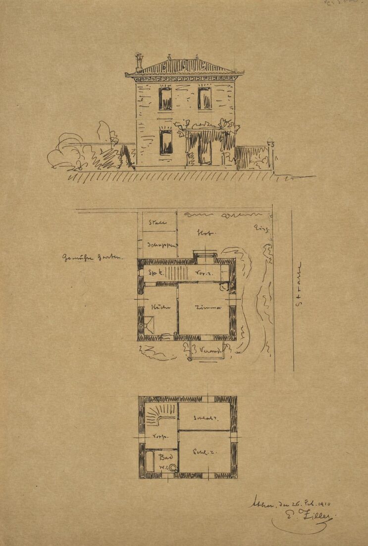 Farmhouse, Perhaps for the Ziller District in “Kokkina Horafia” [Red Fields]. Main Facade, Floor Plans - Ziller Ernst