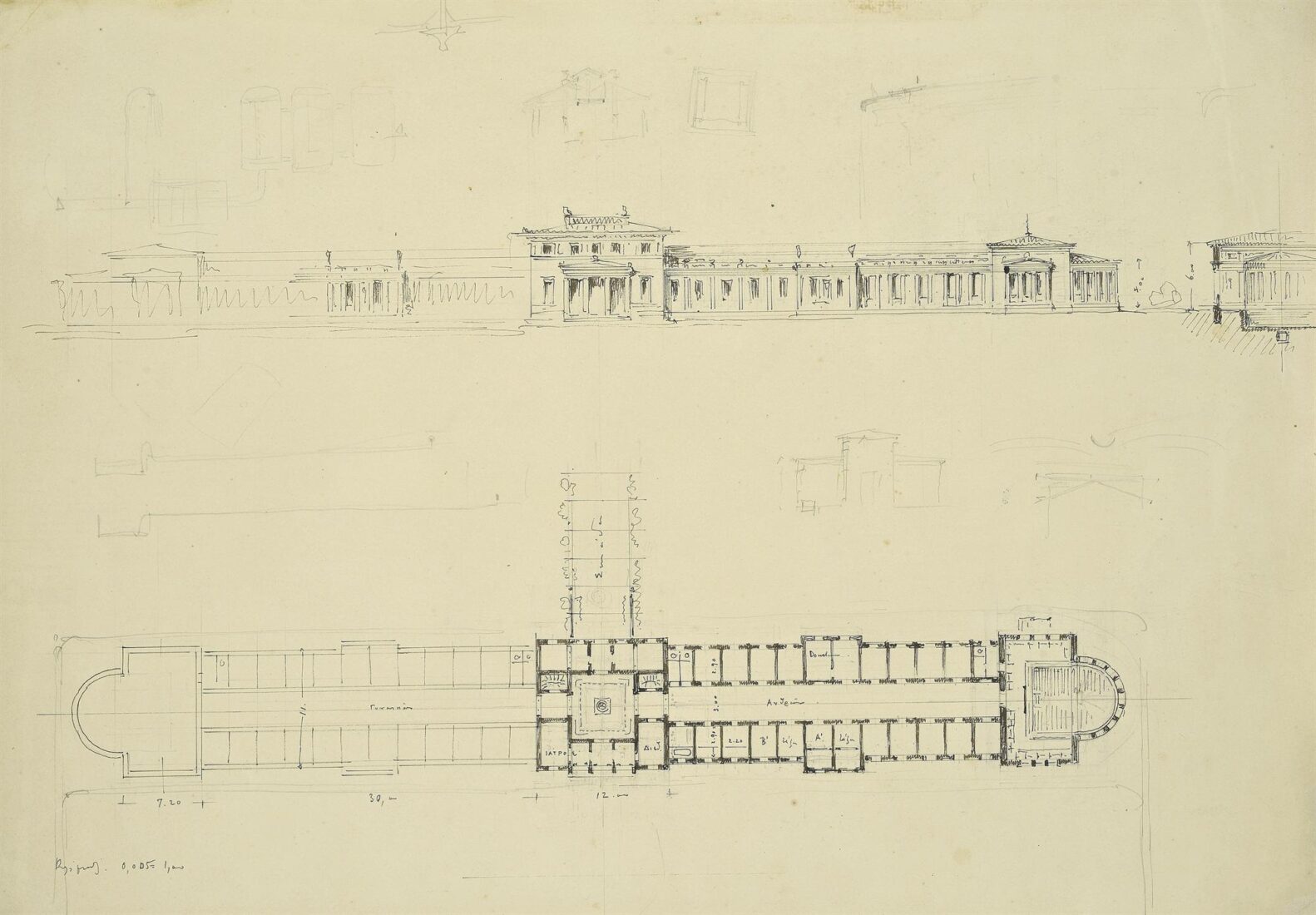 Project for a Hospital (not implemented)
Main facade, Plan - Ziller Ernst
