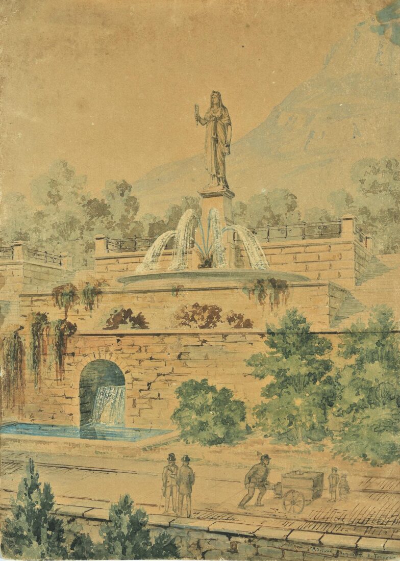 Project for the Landscaping of Lycabettus Hill. Waterfountain Near the Carriageway - Ziller Ernst