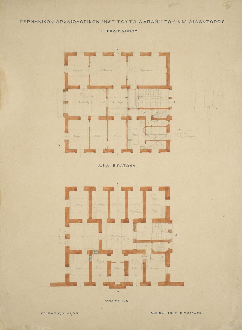 German Archaeological Institute, Plan of 1st, 2nd Floors and Basement - Ziller Ernst