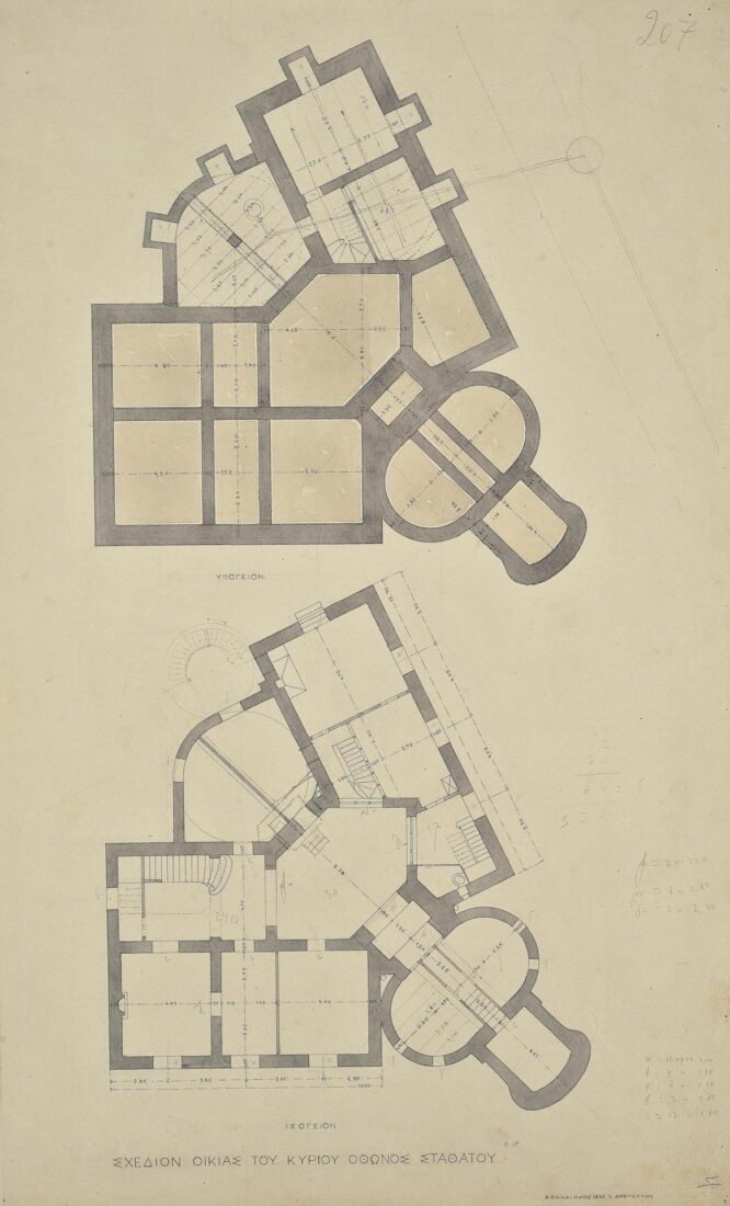 Othon Stathatos Mansion, Plan of Raised Ground Floor and Basement - Ziller Ernst