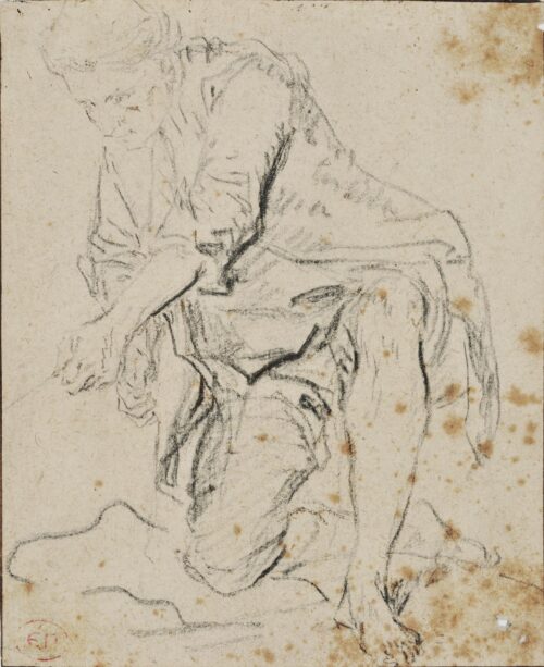 Study of Kneeling Man - French School