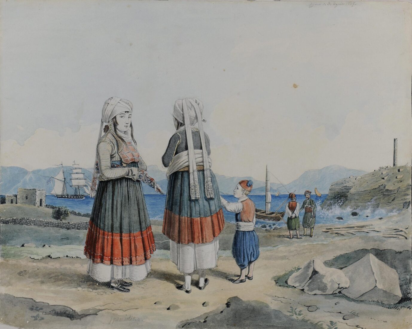 Aegina, Landscape with Peasant Women and Site of “Kolona” - Krazeisen Karl