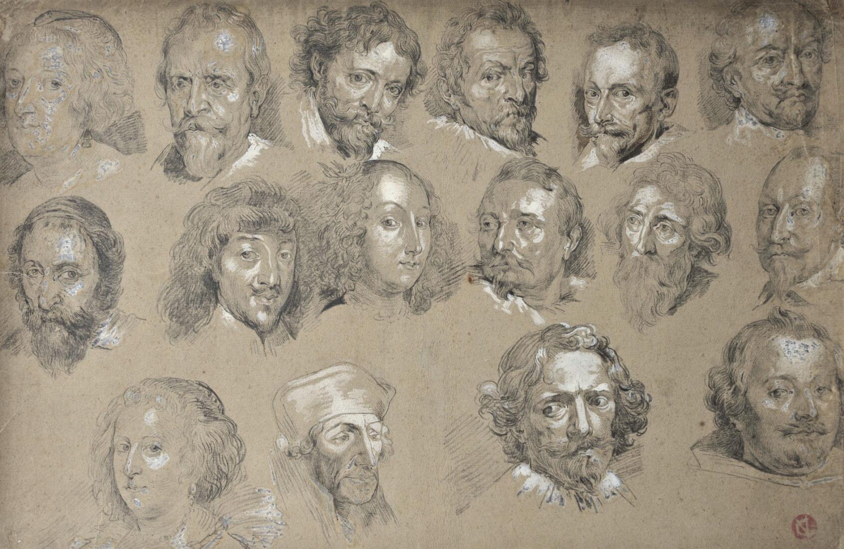 Studies for sixteen portraits of famous artists (Holbein, Rubens, van Dyck etc.) - Dyck Anthony van, immitator