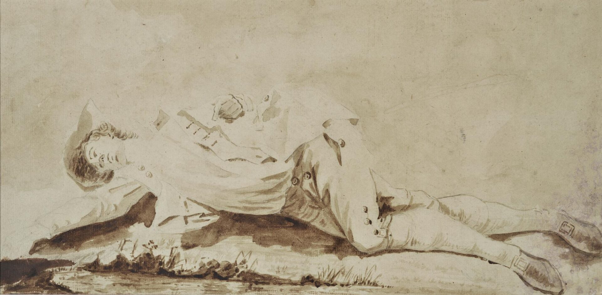 Reclining Young Nobleman - Watteau Antoine, circle