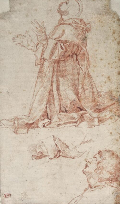 Study for kneeling monk and details of drapery and head - Carracci Agostino