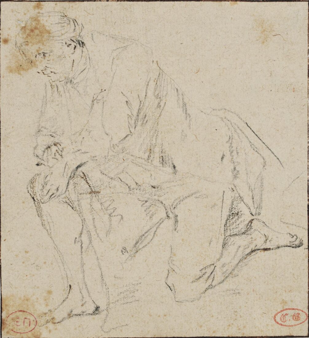 Study of Kneeling Man - French School