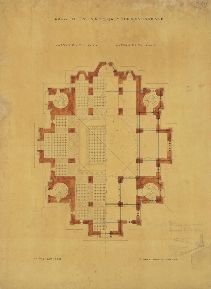 Faneromeni Church in Aegion. Floor Plan on the Level of the Floor and Galleries - Ziller Ernst