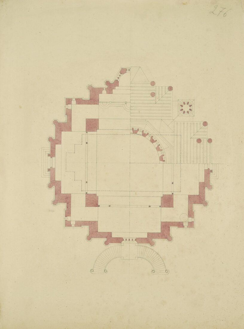 Unknown Church, Probably the Transfiguration Church or St. Saviour, Villia. Floor Plan with Details on Different levels - Ziller Ernst
