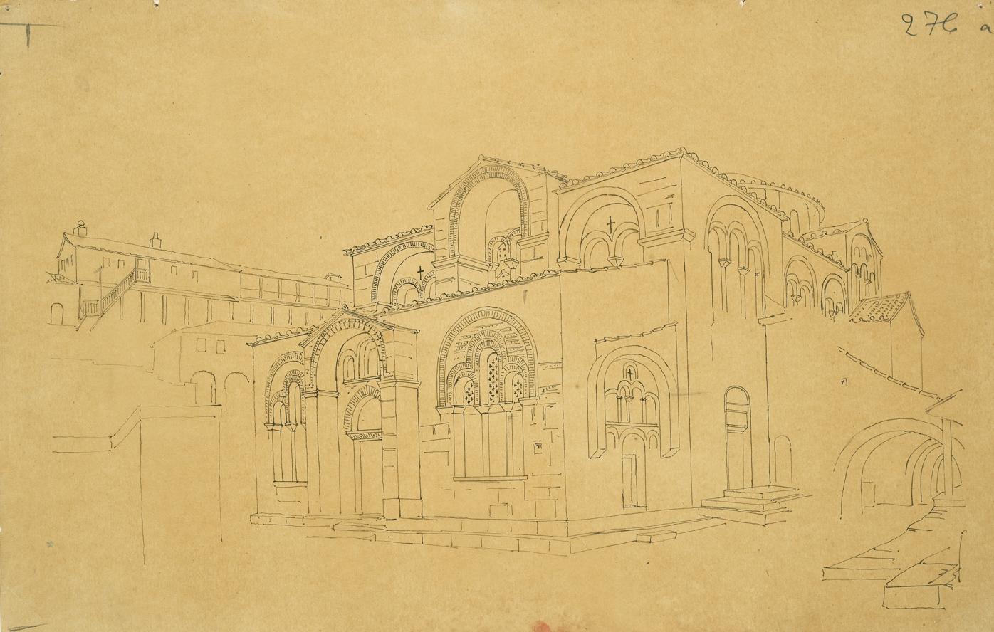 Rendering of Hossios Loukas in Levadia. Western facade - Ziller Ernst