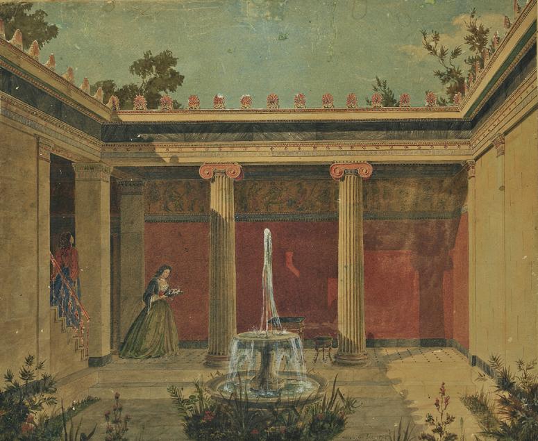 Atrium of an Imaginary Greek House with Two Female Figures - Ziller Ernst