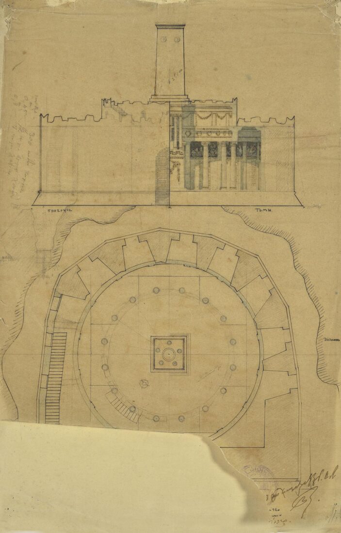 Memorial for Mytilene [Not Implemented]. View of the Position of the Bastion, Floor Plan of the Memorial - Ziller Ernst