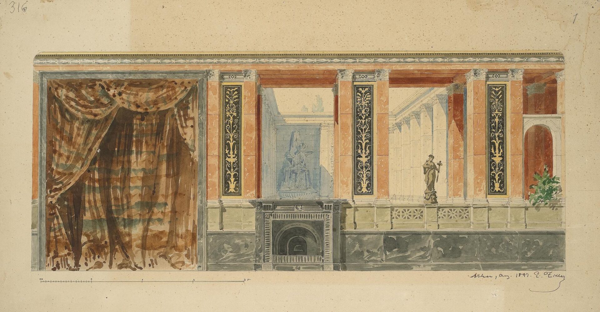 Decoration o Wall Overviewing Patio and Loggia, Probably for the Prince’s Palace [Today Presidentioal Palace, Herodes Atticus Street - Ziller Ernst