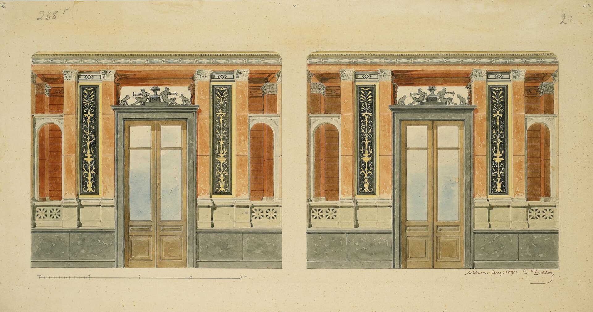 Decoration for two Narrow Walls with Balcony Doors, Probably for the Prince’s Residence on Herodes Atticus Street - Ziller Ernst