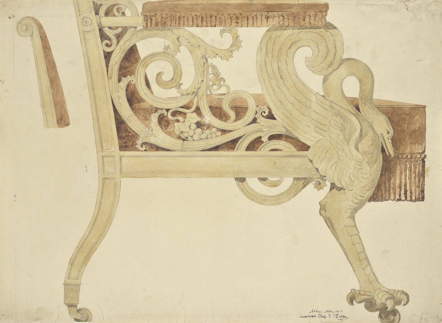 Πολυθρόνα με διάκοσμο κύκνο και πόδια αρπακτικού πτηνού - Ziller Ernst